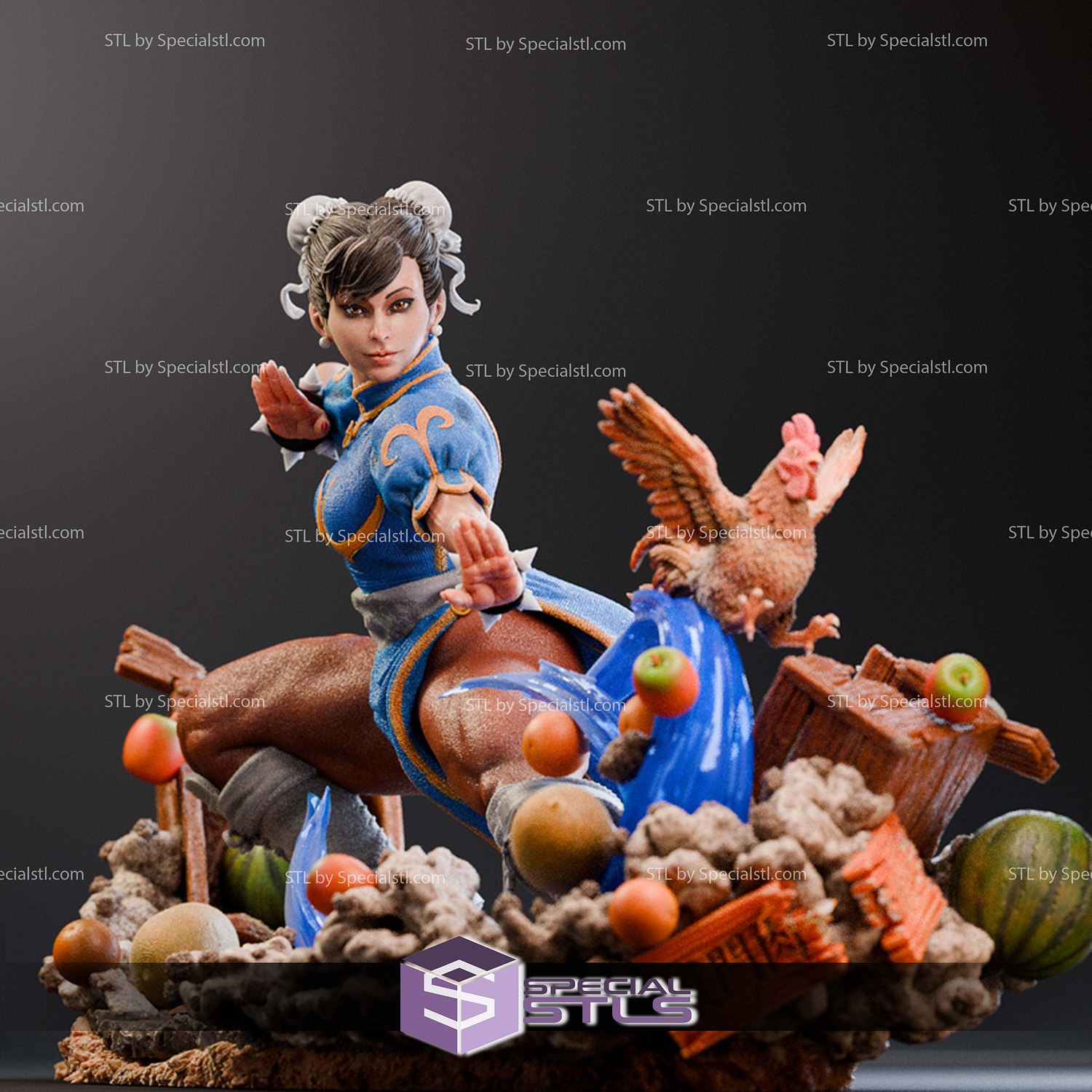 Chun Li Fun Warrior Diorama STL Files 3D Model — view 3