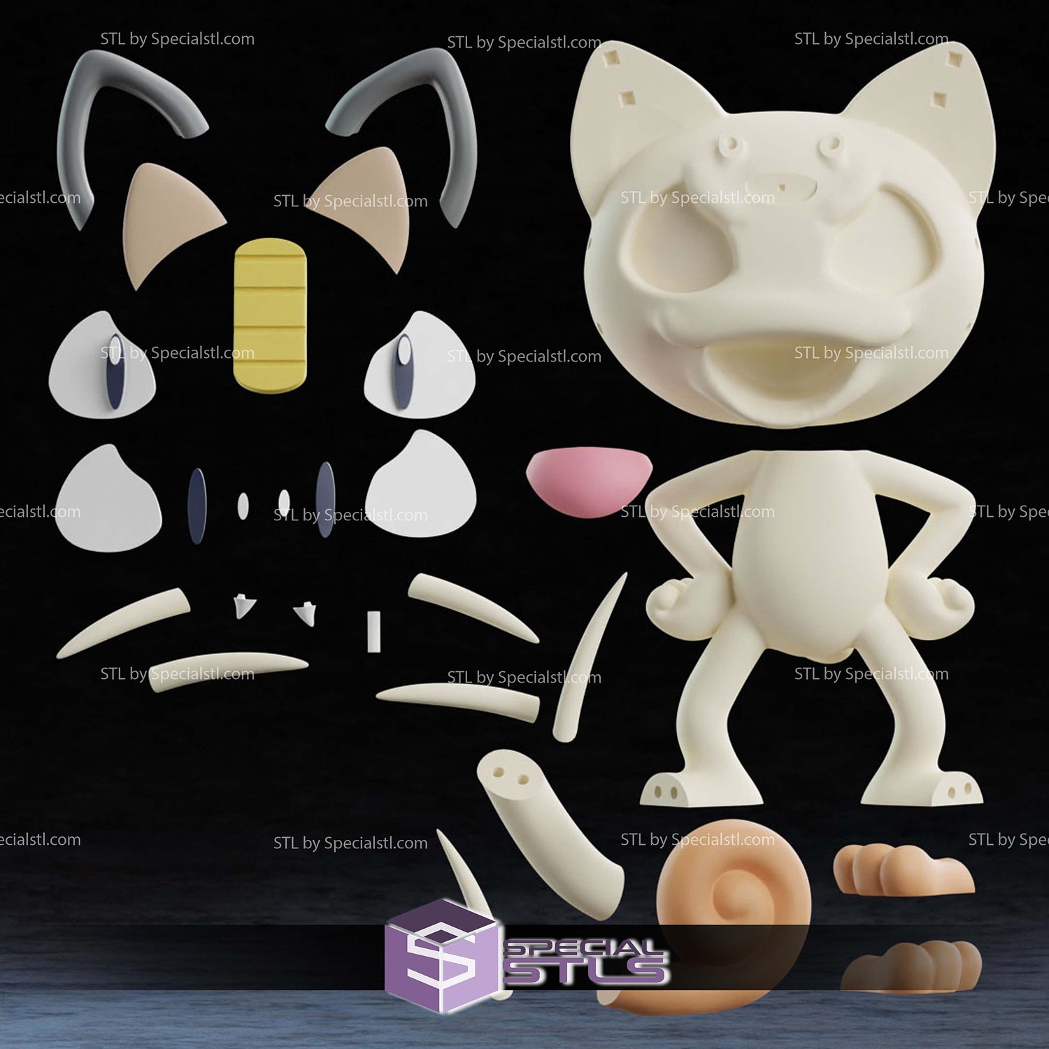 Life Size Meowth Digital STL Files 3D Model — view 3
