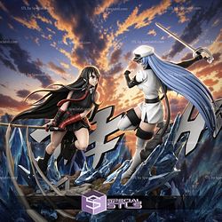 Akame Vs Esdeath Battle 360mm STL Files 3D Model