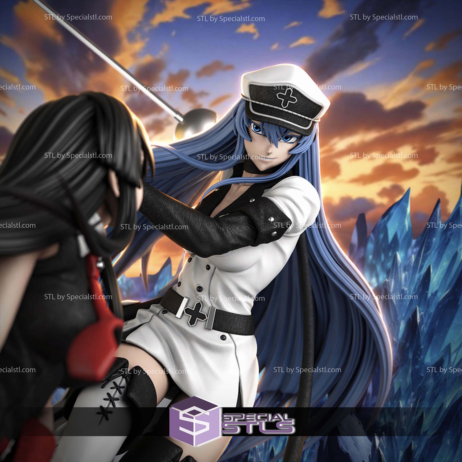 Akame Vs Esdeath Battle 360mm STL Files 3D Model — view 2