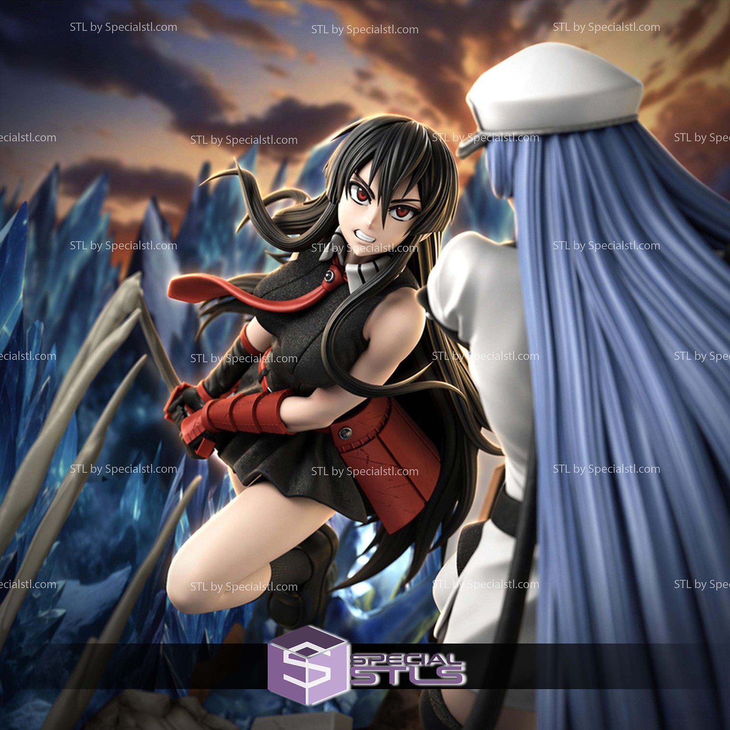 Akame Vs Esdeath Battle 360mm STL Files 3D Model — view 3