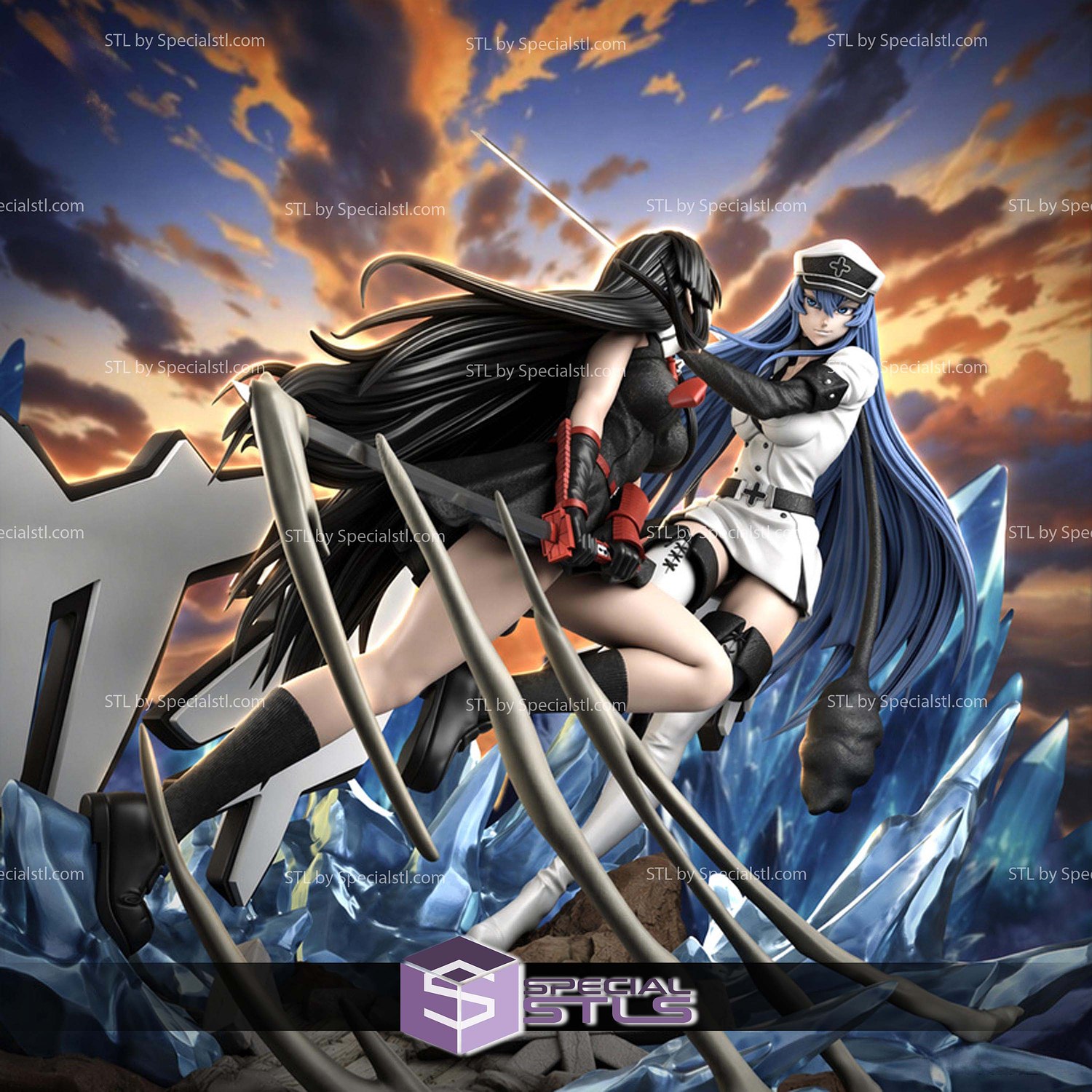 Akame Vs Esdeath Battle 360mm STL Files 3D Model — view 4