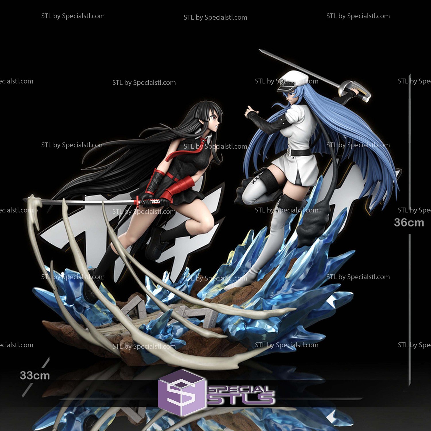 Akame Vs Esdeath Battle 360mm STL Files 3D Model — view 5