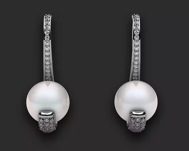 Earrings with 14 mm pearls and 1 00 ct diamonds 3D 3DM Model
