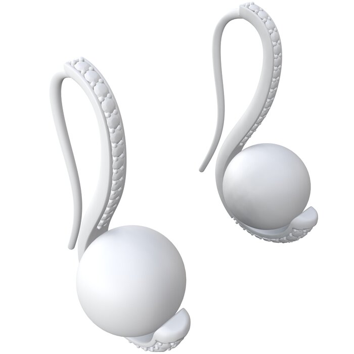 Earrings with 14 mm pearls and 1 00 ct diamonds 3D 3DM Model — view 5