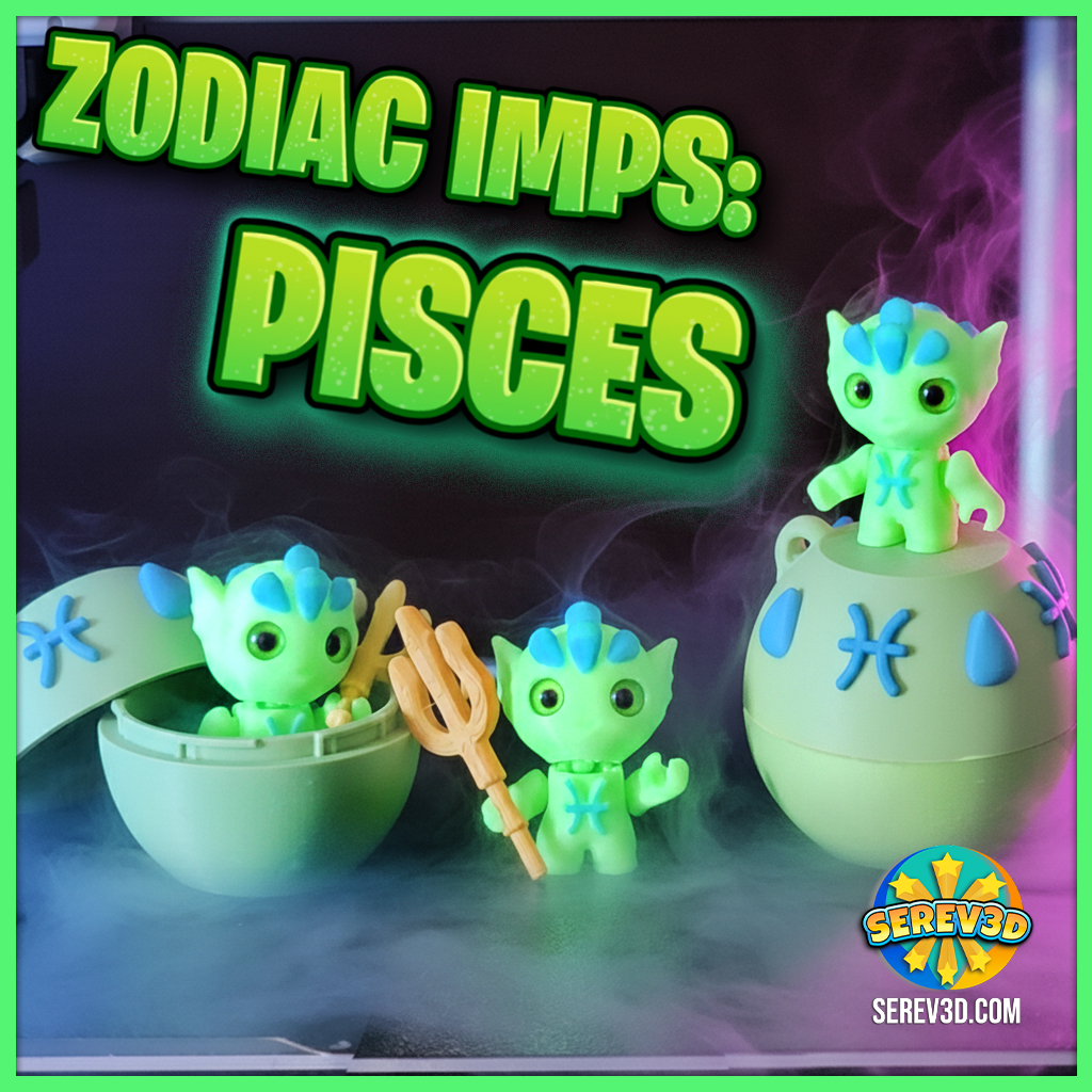 Pisces Flexi Imp - Zodiac Imp Collection Part 3 - Keychain & Straw Buddy, No Supports 3D Print STL/3 3MF Model — view 2
