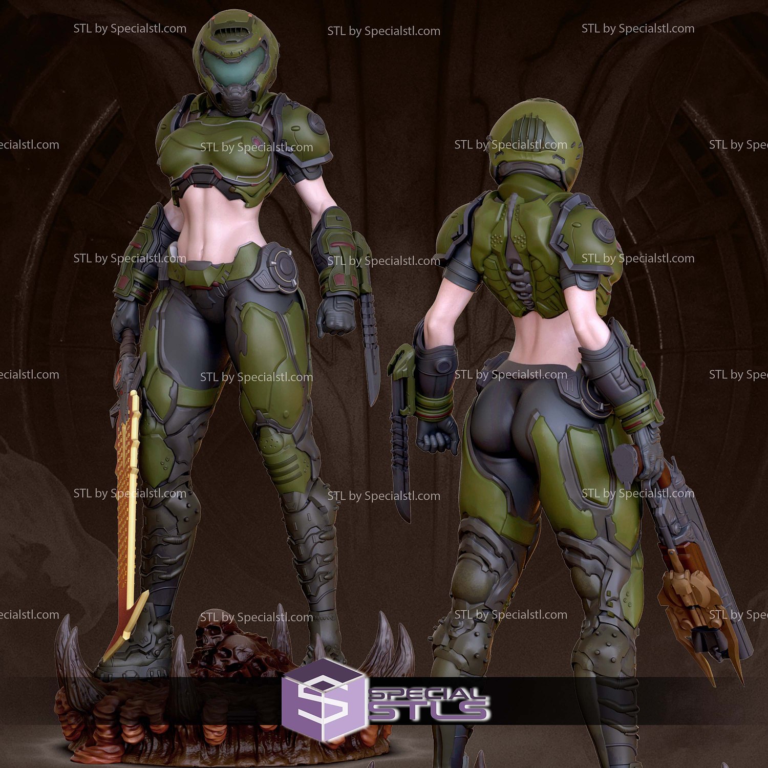 Doomslayer Girl 3D Printer Files STL Model — view 3