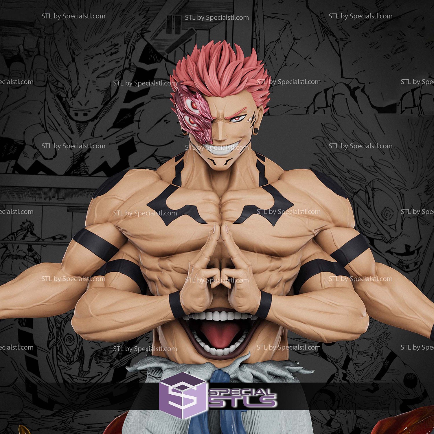 Ryomen Sukuna with Smile Face Only STL Files 3D Model — view 2