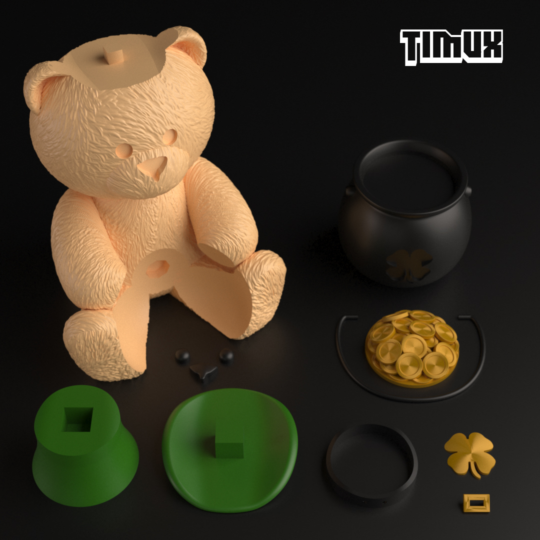 TEDDY BEAR WITH LEPRECHAUN POT 3D STL Model
