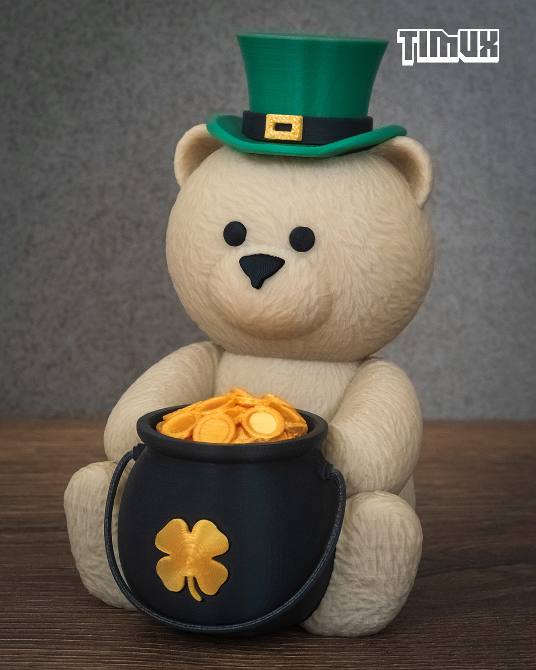 TEDDY BEAR WITH LEPRECHAUN POT 3D STL Model — view 2