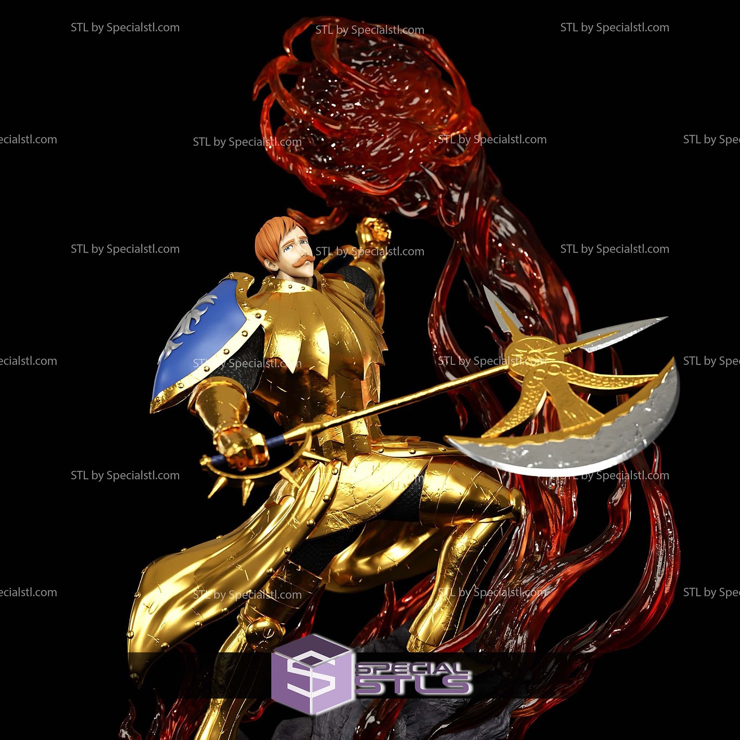 Escanor Golden Armor Diorama 3D Printer Files STL Model — view 4