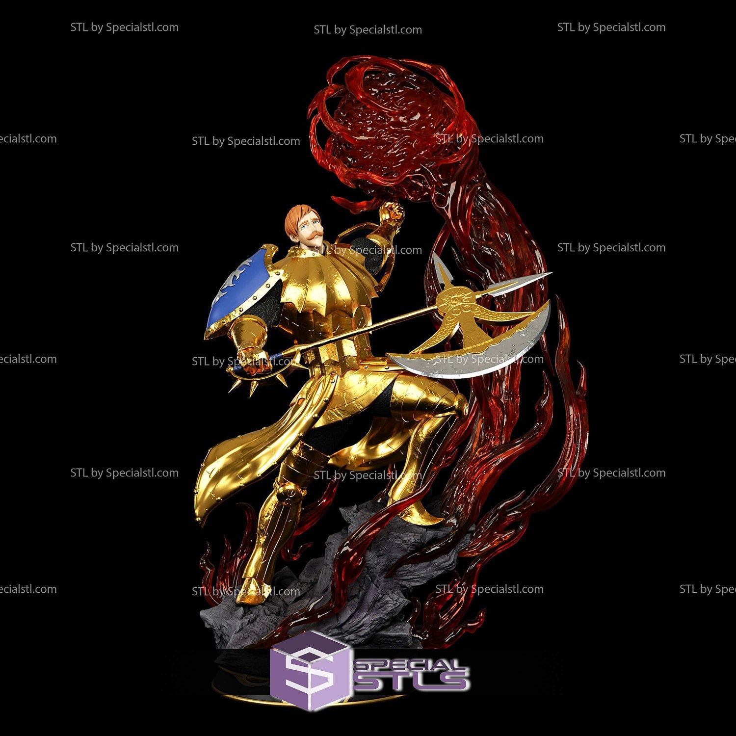 Escanor Golden Armor Diorama 3D Printer Files STL Model — view 5