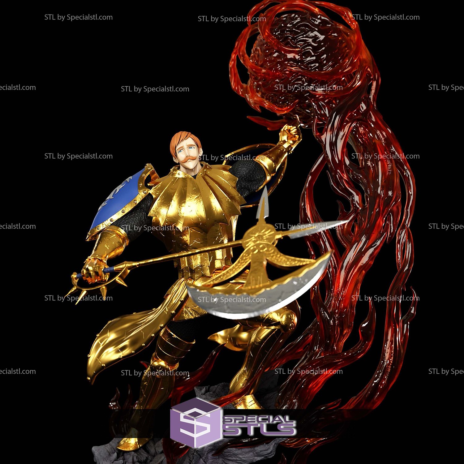 Escanor Golden Armor Diorama 3D Printer Files STL Model — view 6