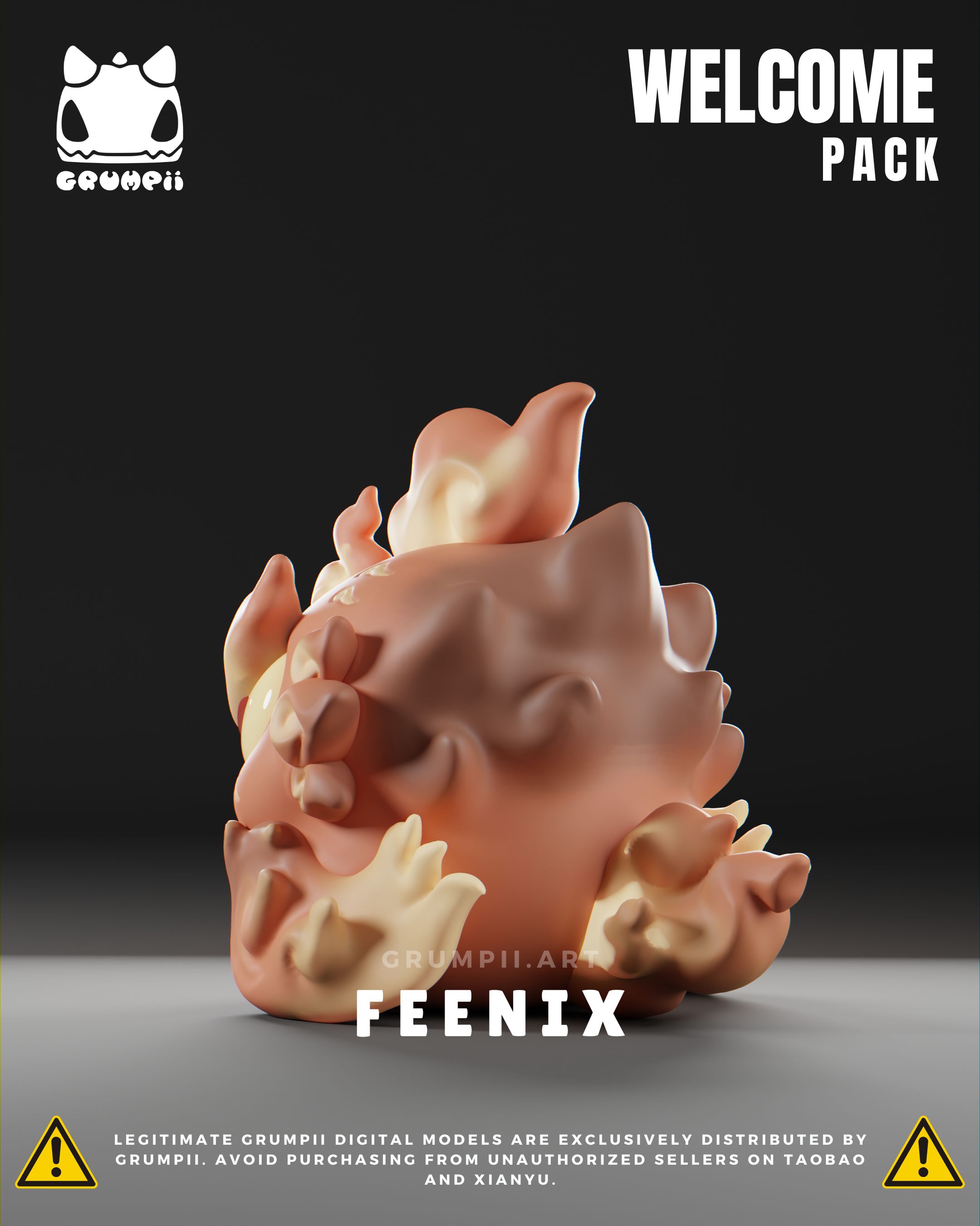 Grumpii 3D Printable Art Toy - Welcome Pack - Feenix STL Model