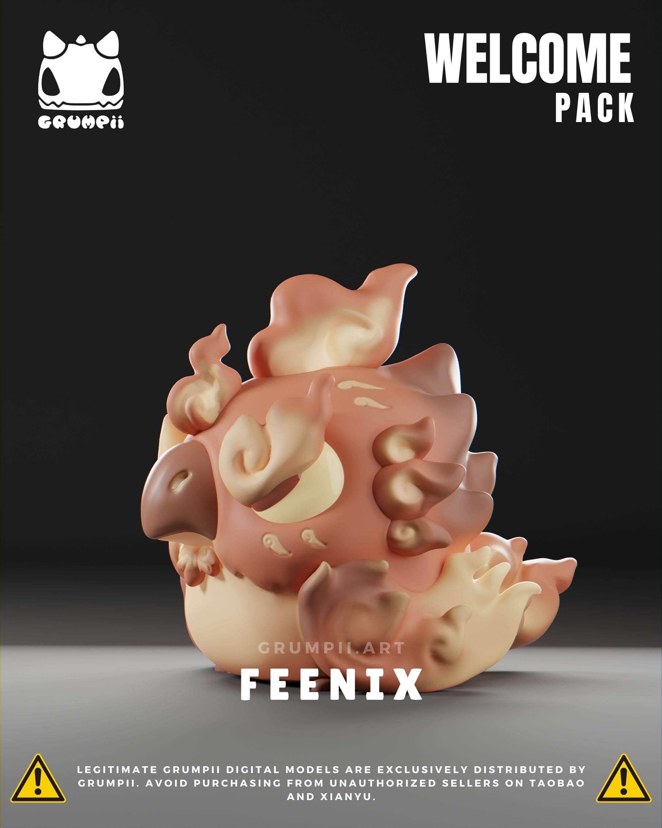 Grumpii 3D Printable Art Toy - Welcome Pack - Feenix STL Model — view 2
