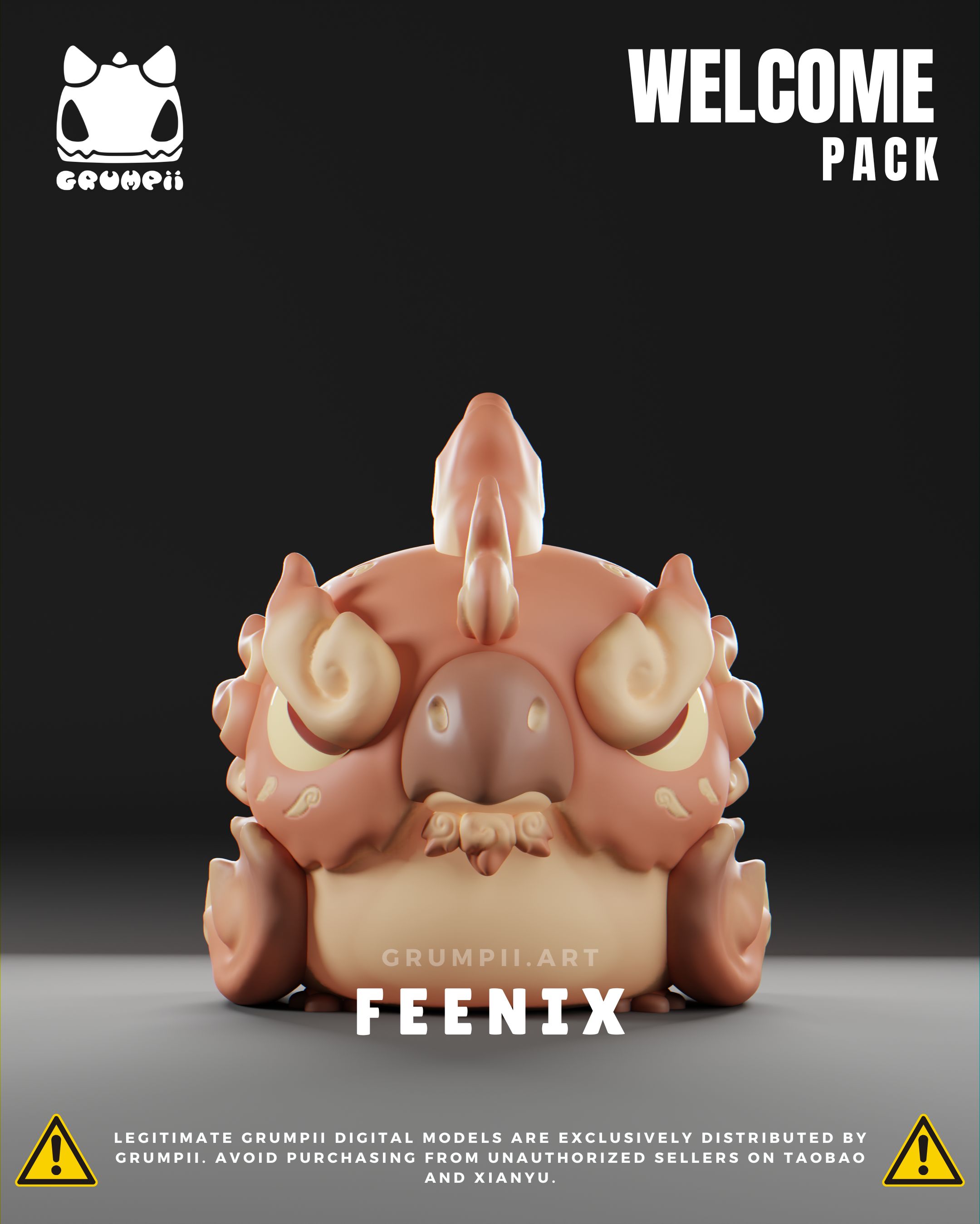Grumpii 3D Printable Art Toy - Welcome Pack - Feenix STL Model — view 3