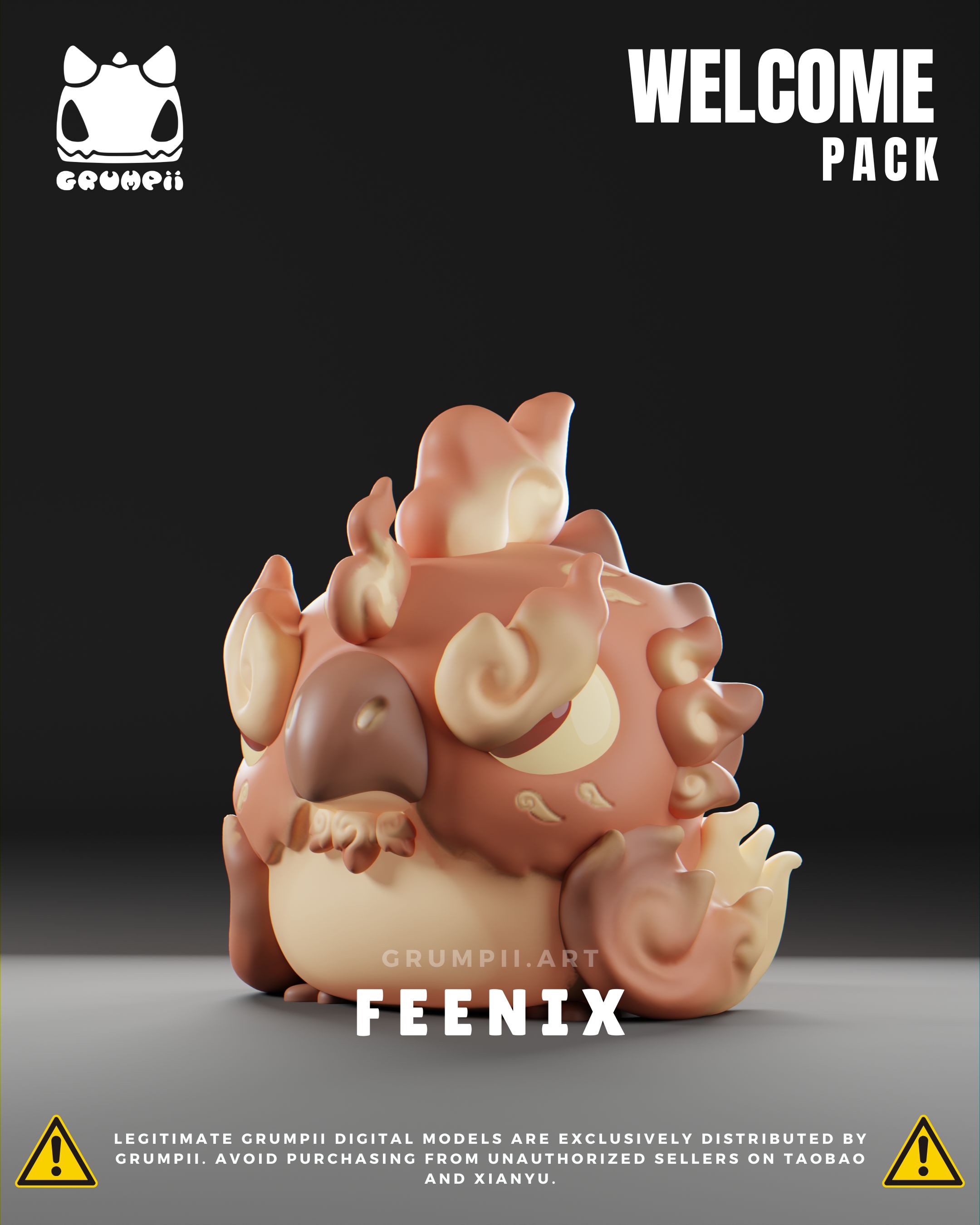 Grumpii 3D Printable Art Toy - Welcome Pack - Feenix STL Model — view 4