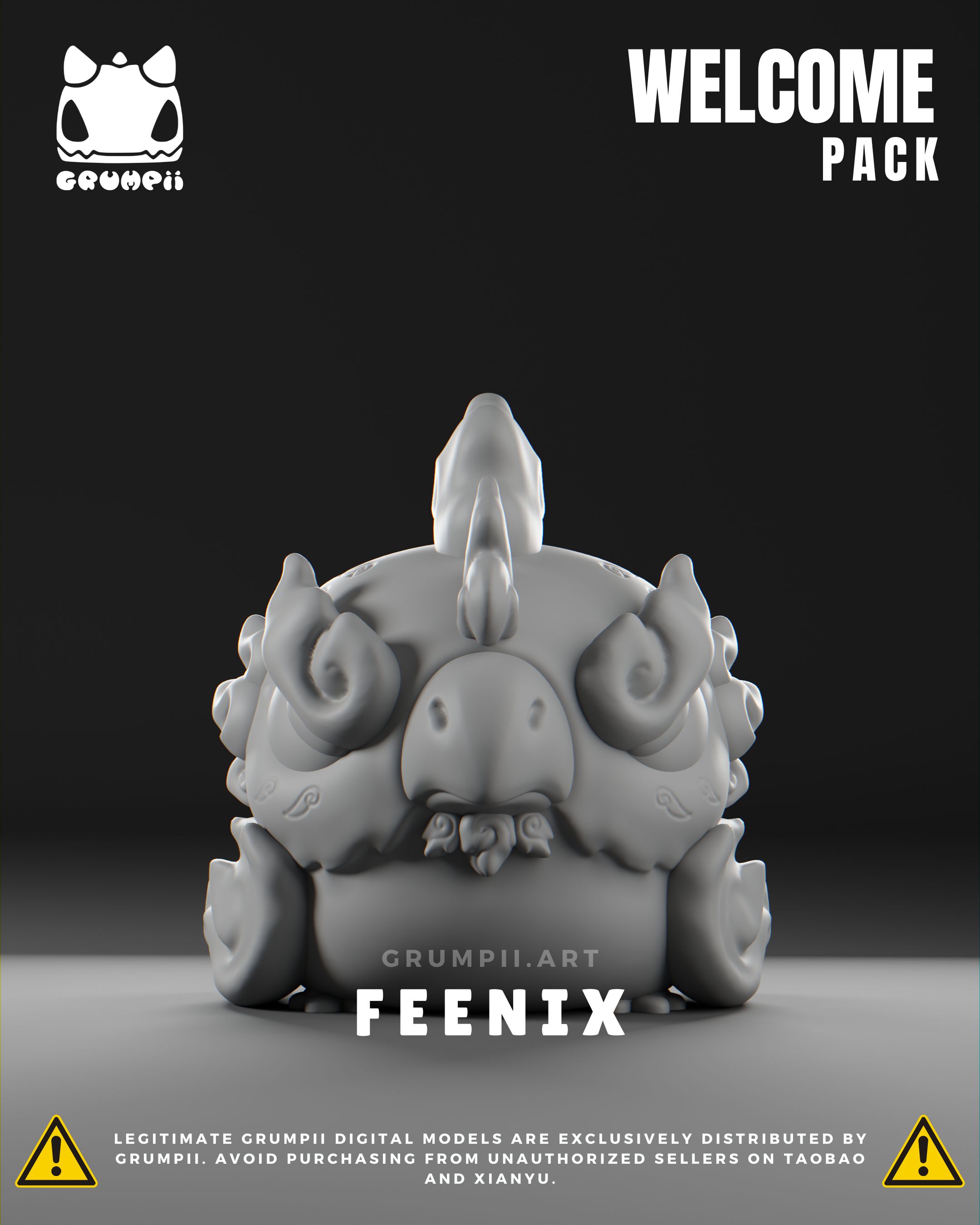 Grumpii 3D Printable Art Toy - Welcome Pack - Feenix STL Model — view 5
