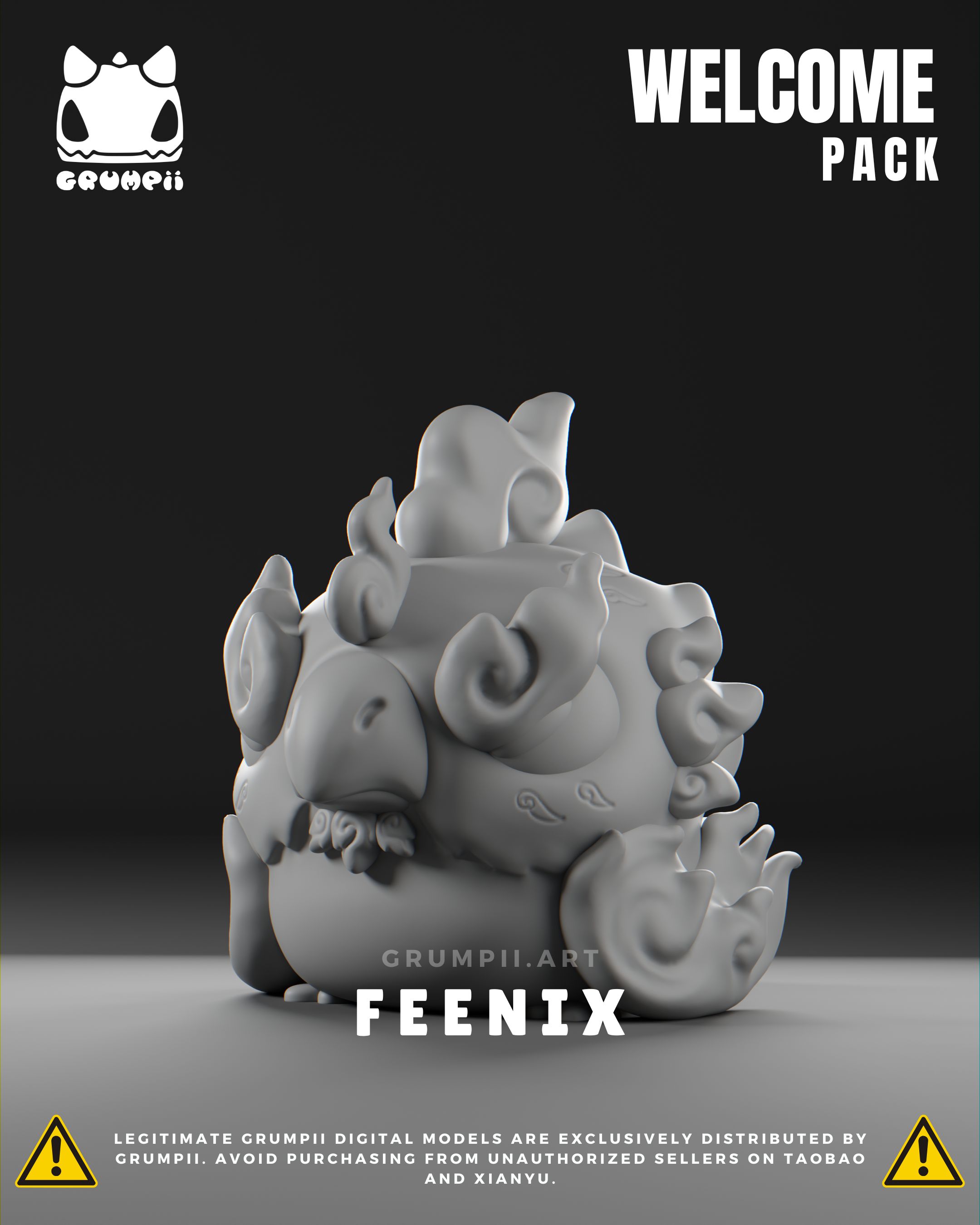 Grumpii 3D Printable Art Toy - Welcome Pack - Feenix STL Model — view 6