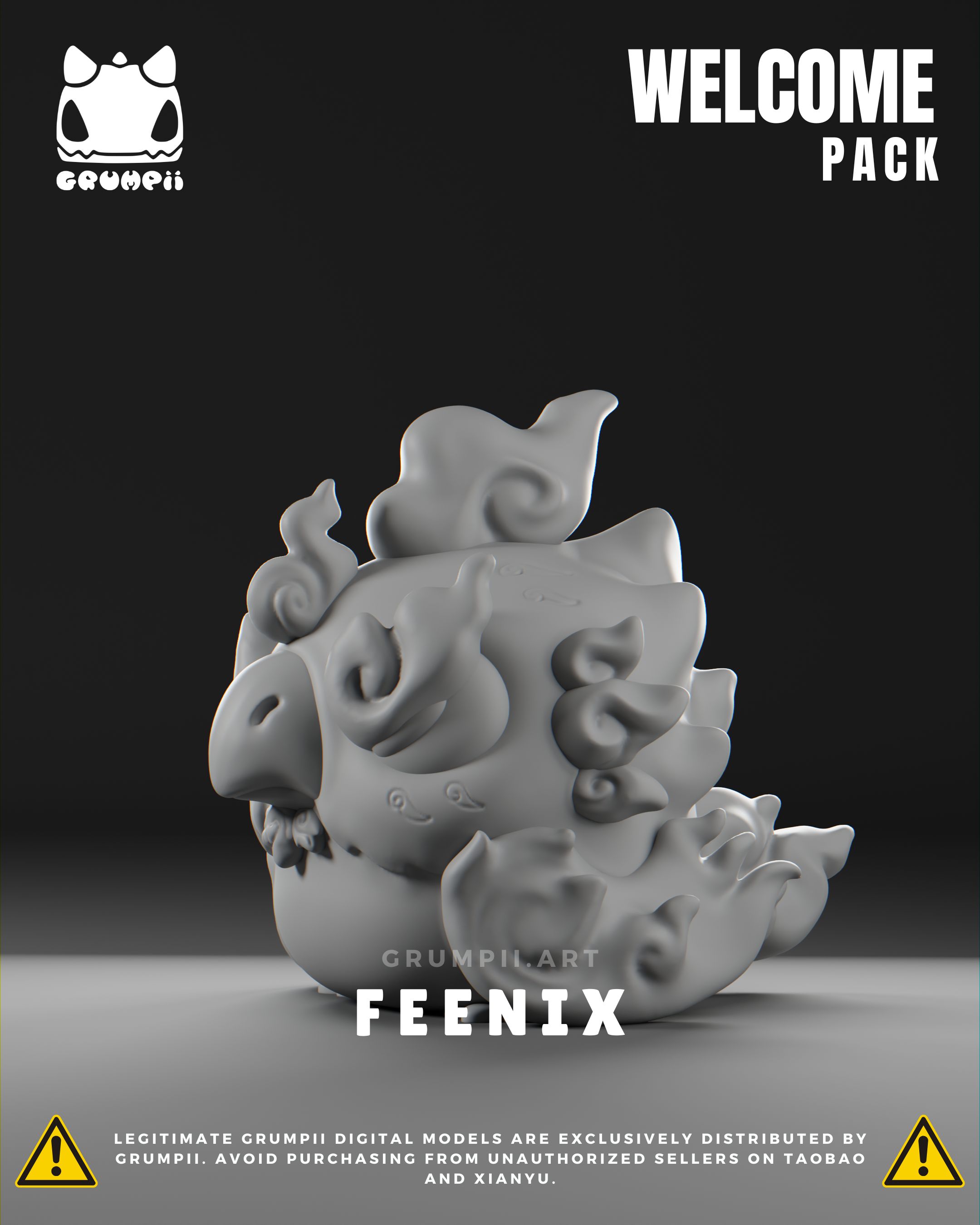 Grumpii 3D Printable Art Toy - Welcome Pack - Feenix STL Model — view 7