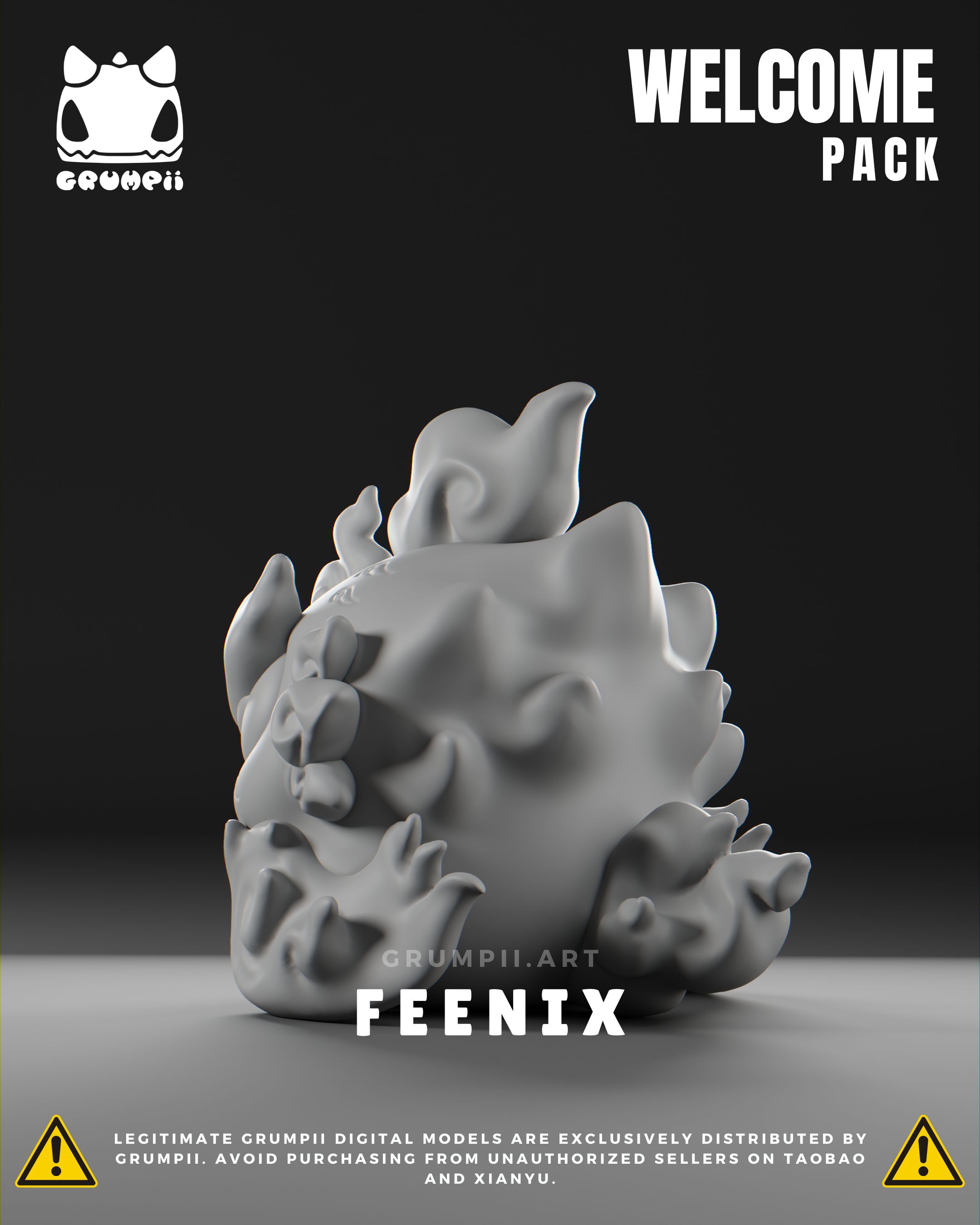 Grumpii 3D Printable Art Toy - Welcome Pack - Feenix STL Model — view 8