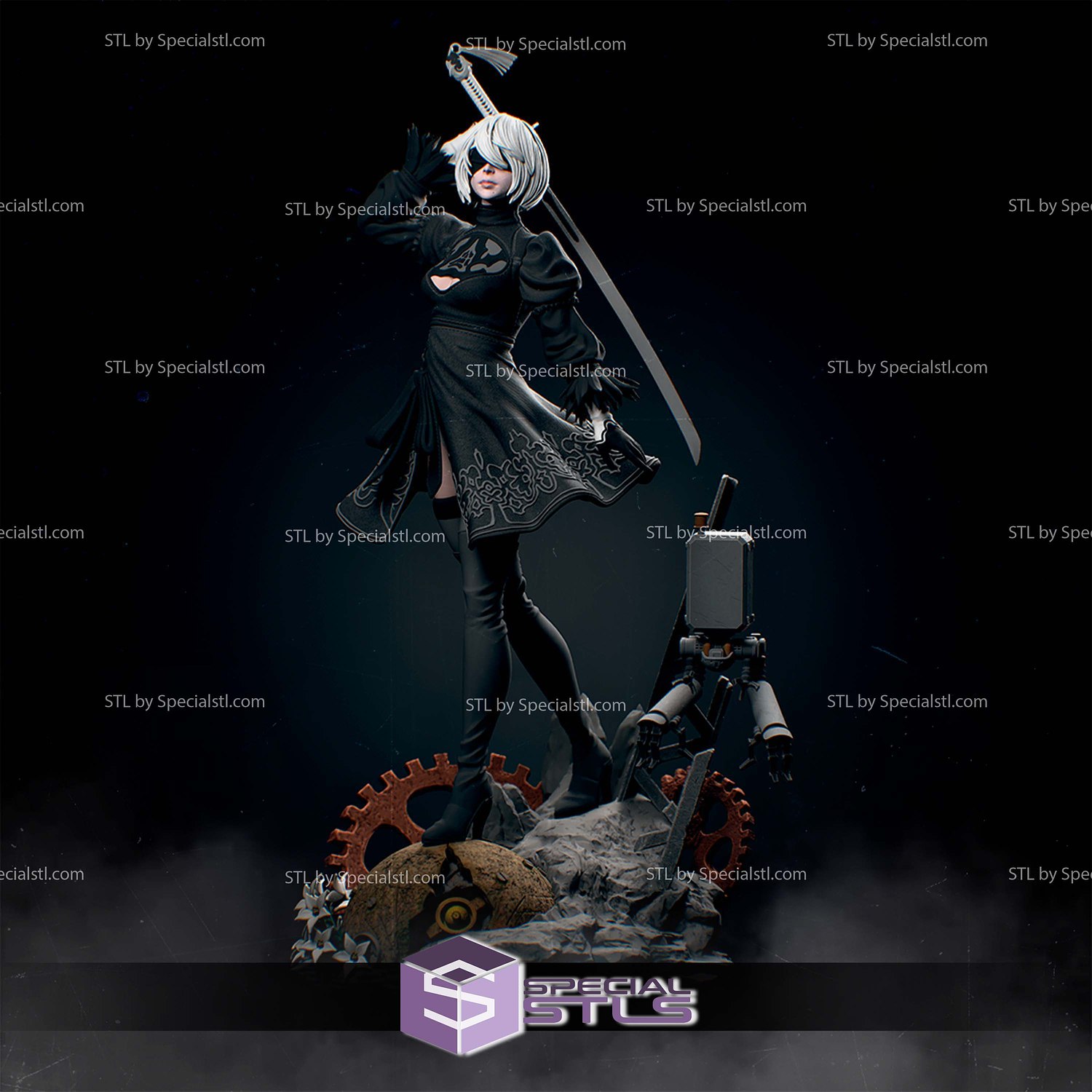 2B And Sword STL Files 3D Model — view 2