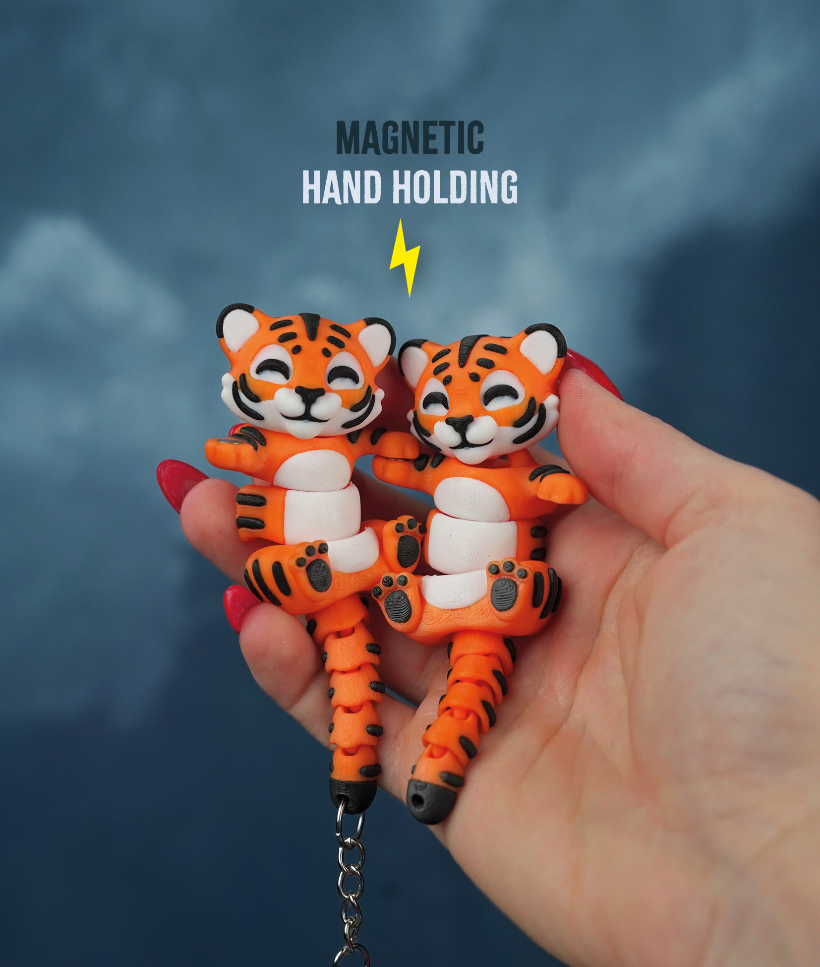 Taro, the Flexi Tiger - Magnetic Hand-Holding Companion 3D 3MF Model