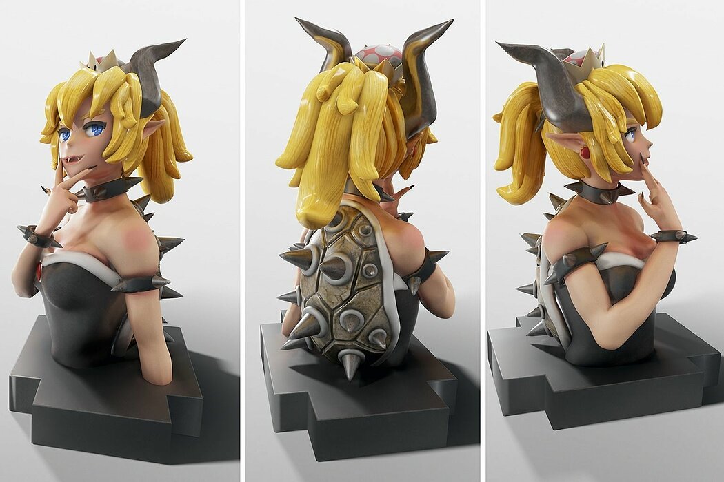Bowsette bust of female anime character 3D FBX Model — view 2