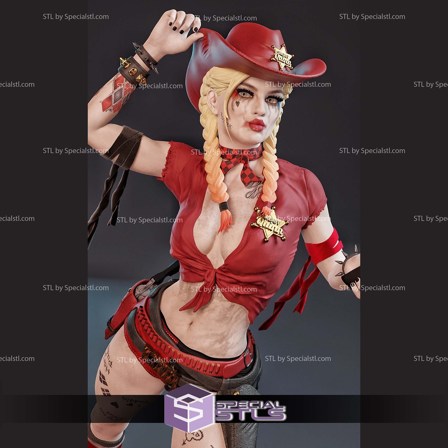 Harley Quinn Cowgirl 3D Printer Files STL Model — view 3