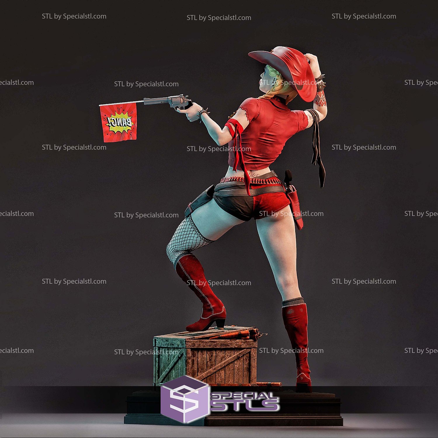 Harley Quinn Cowgirl 3D Printer Files STL Model — view 4