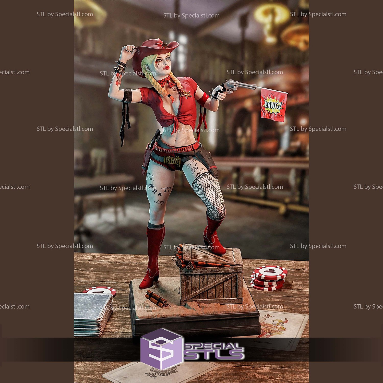 Harley Quinn Cowgirl 3D Printer Files STL Model — view 5