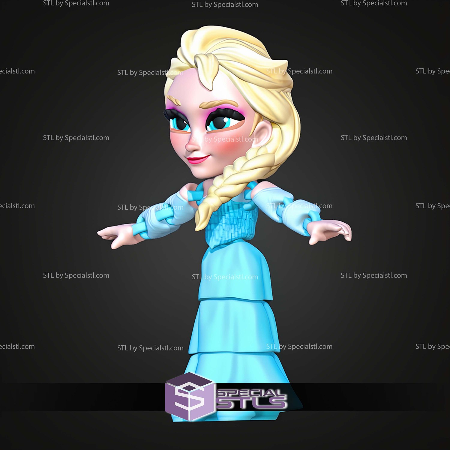 Super Basic STL Frozen Elsa MultiColor 3D Model — view 3