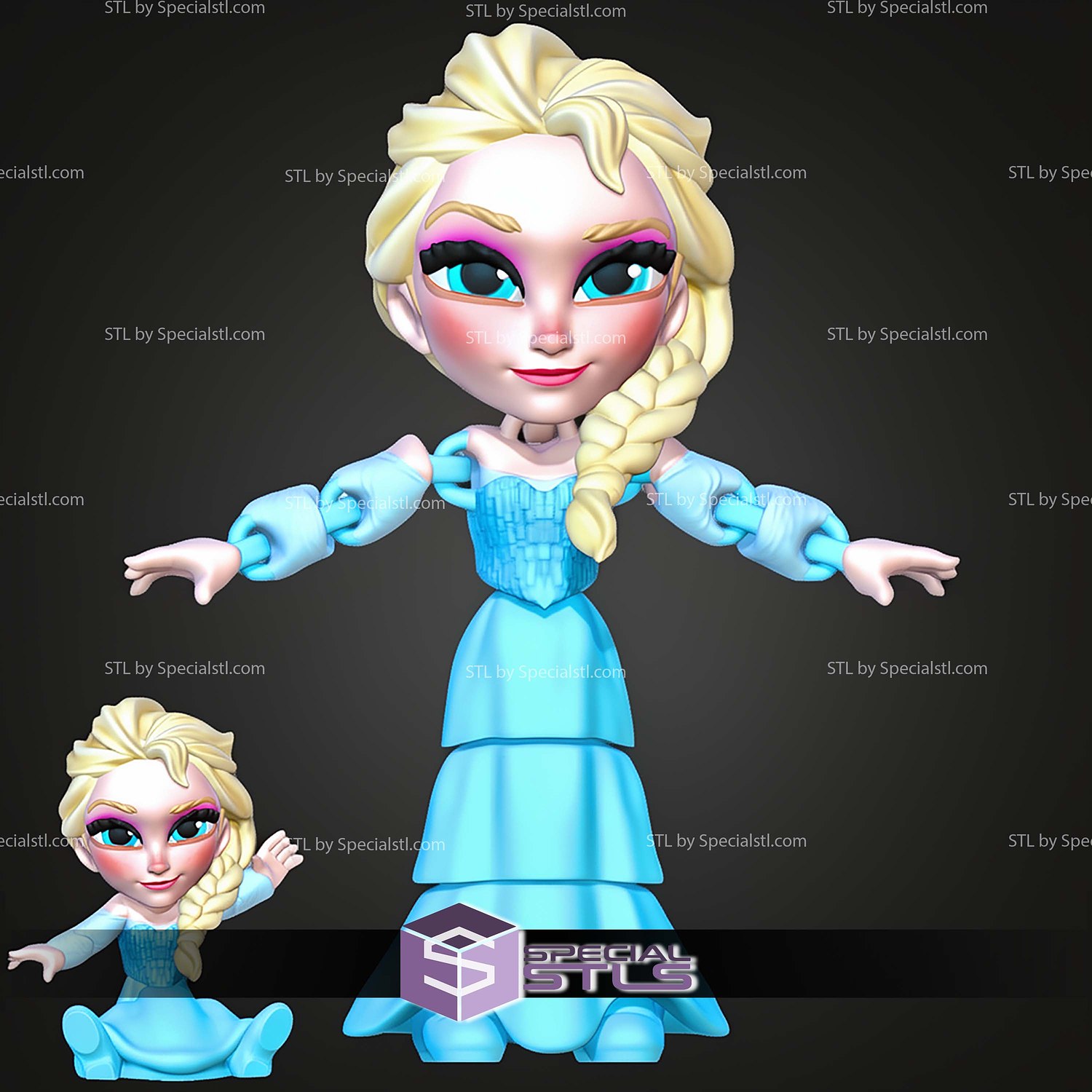 Super Basic STL Frozen Elsa MultiColor 3D Model — view 5