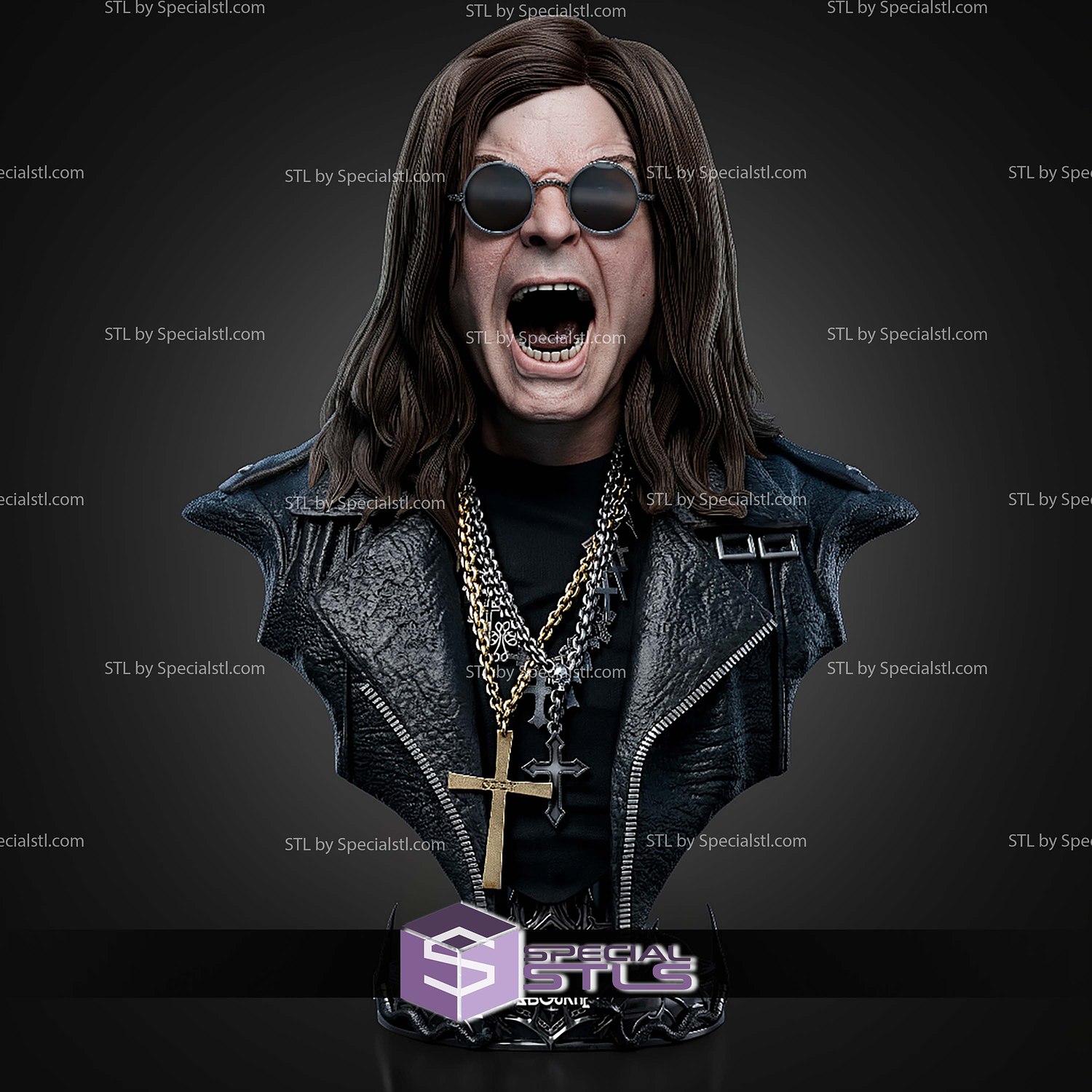 Ozzy Osbourne Portrait Bust 300mm STL Files 3D Model — view 2