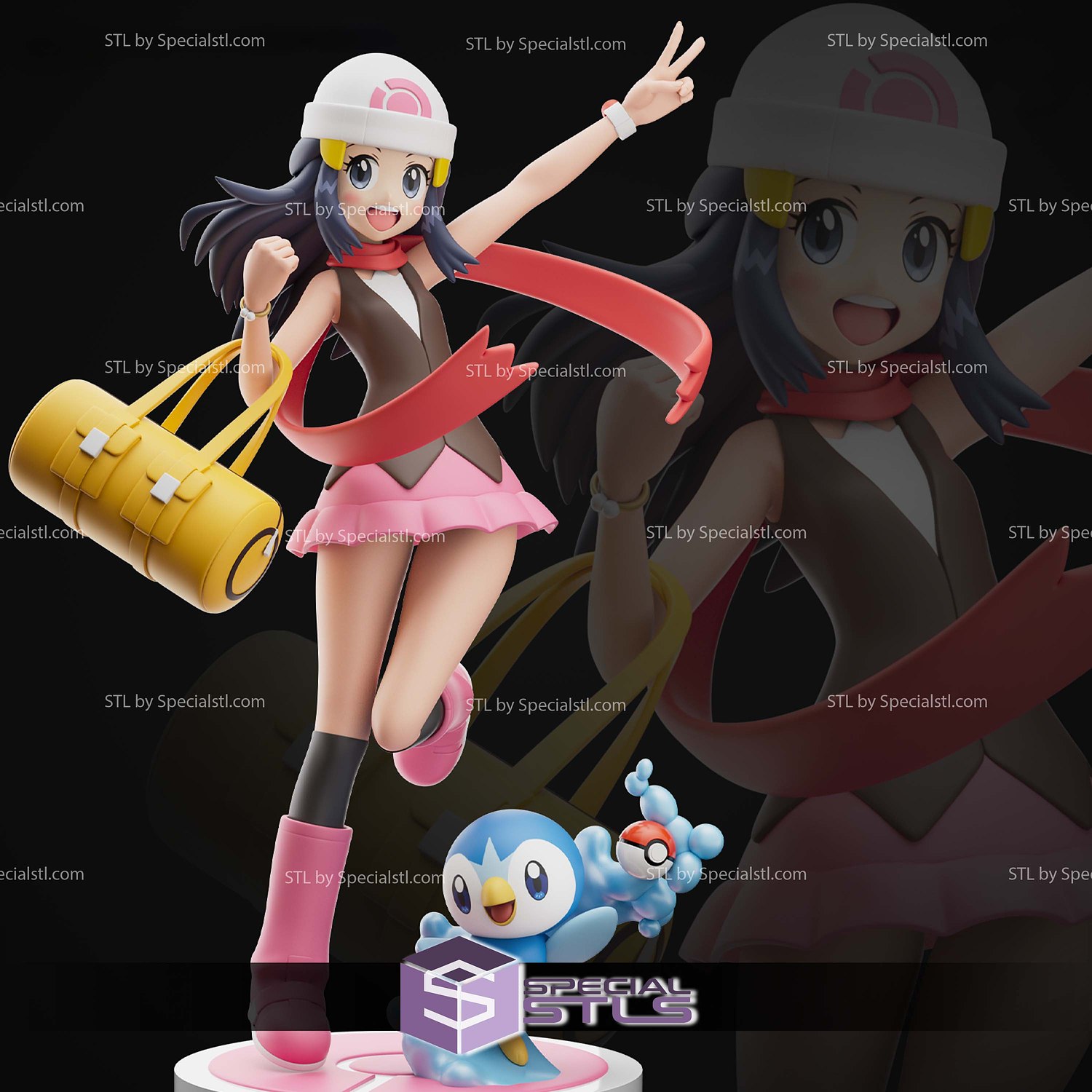 Dawn and Piplup Pokemon Digital STL Files 3D Model — view 2