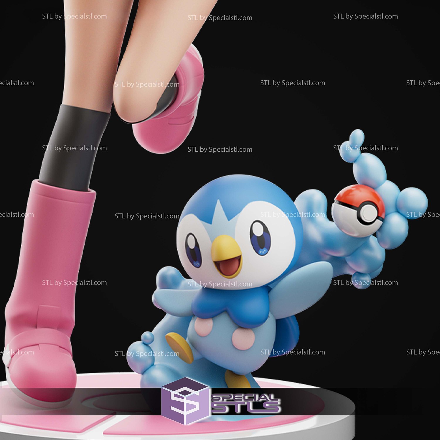 Dawn and Piplup Pokemon Digital STL Files 3D Model — view 3