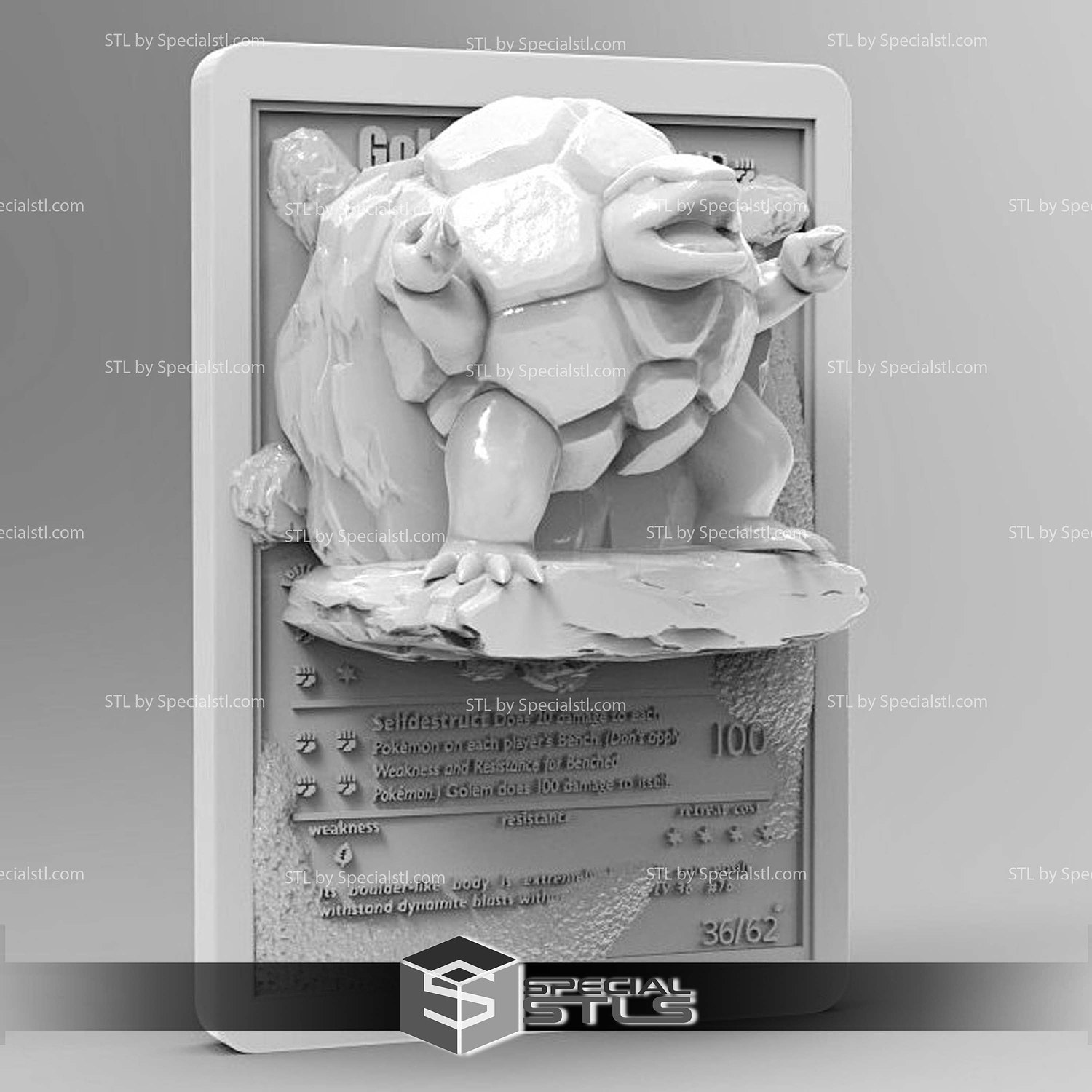 Pokemon 3D Card Collection Golem STL Model — view 2