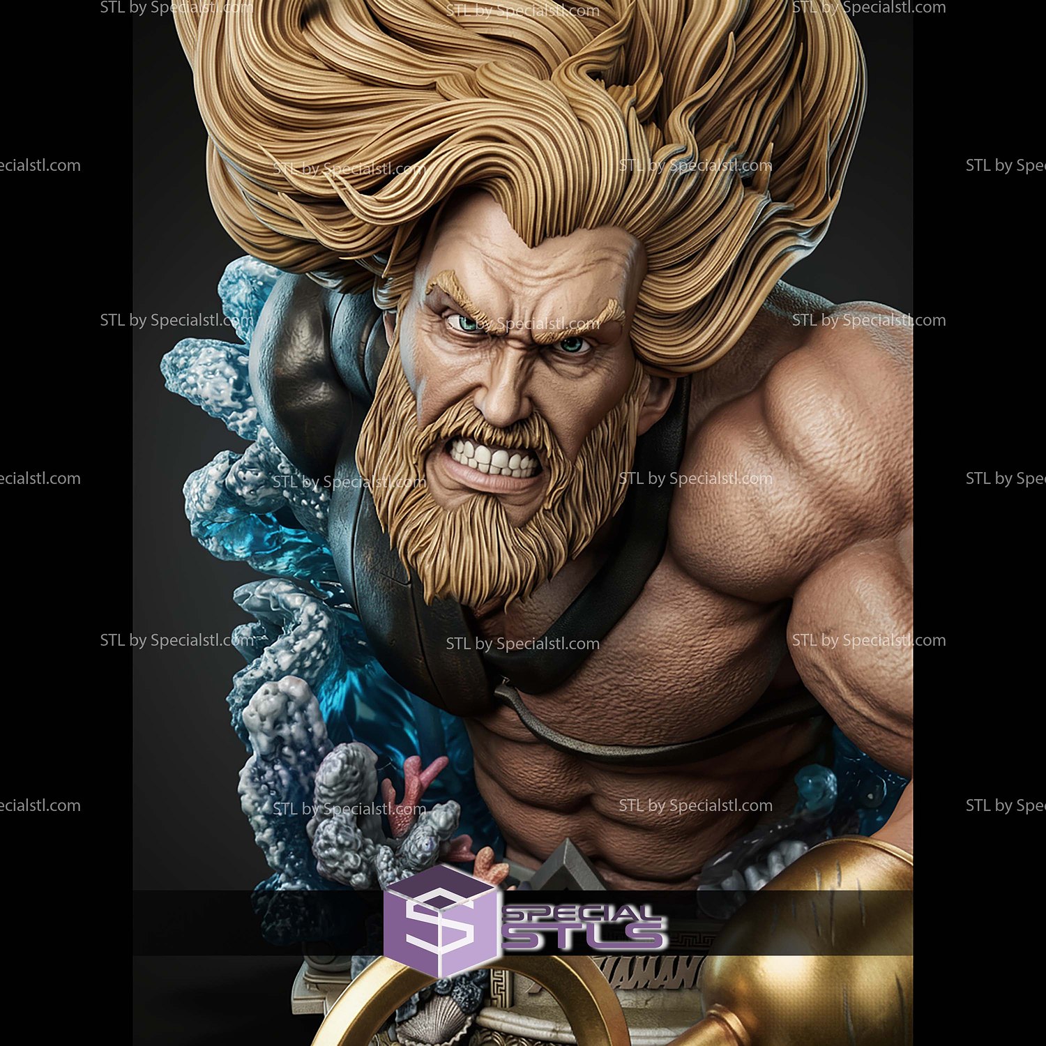 Aquaman Portrait Bust 344mm STL Files 3D Model — view 2