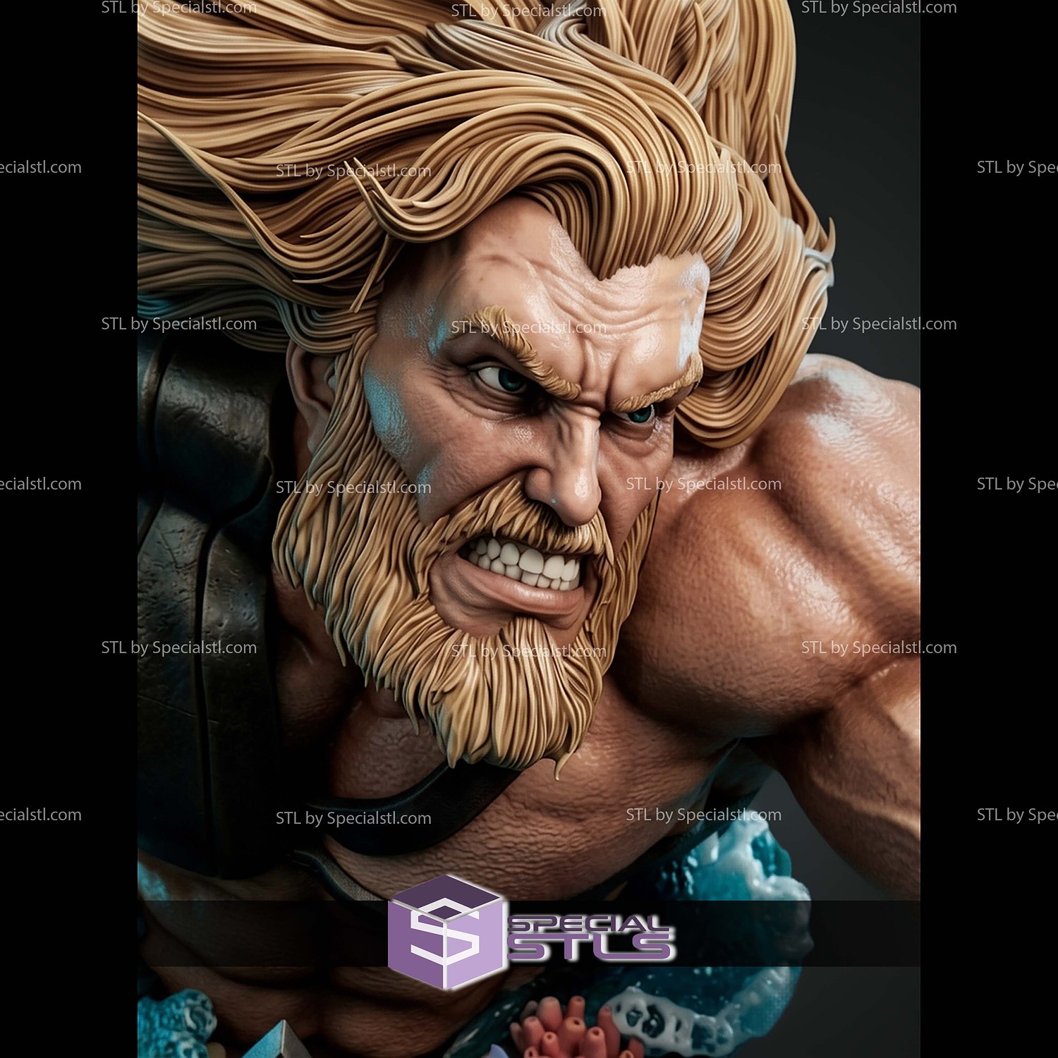 Aquaman Portrait Bust 344mm STL Files 3D Model — view 3