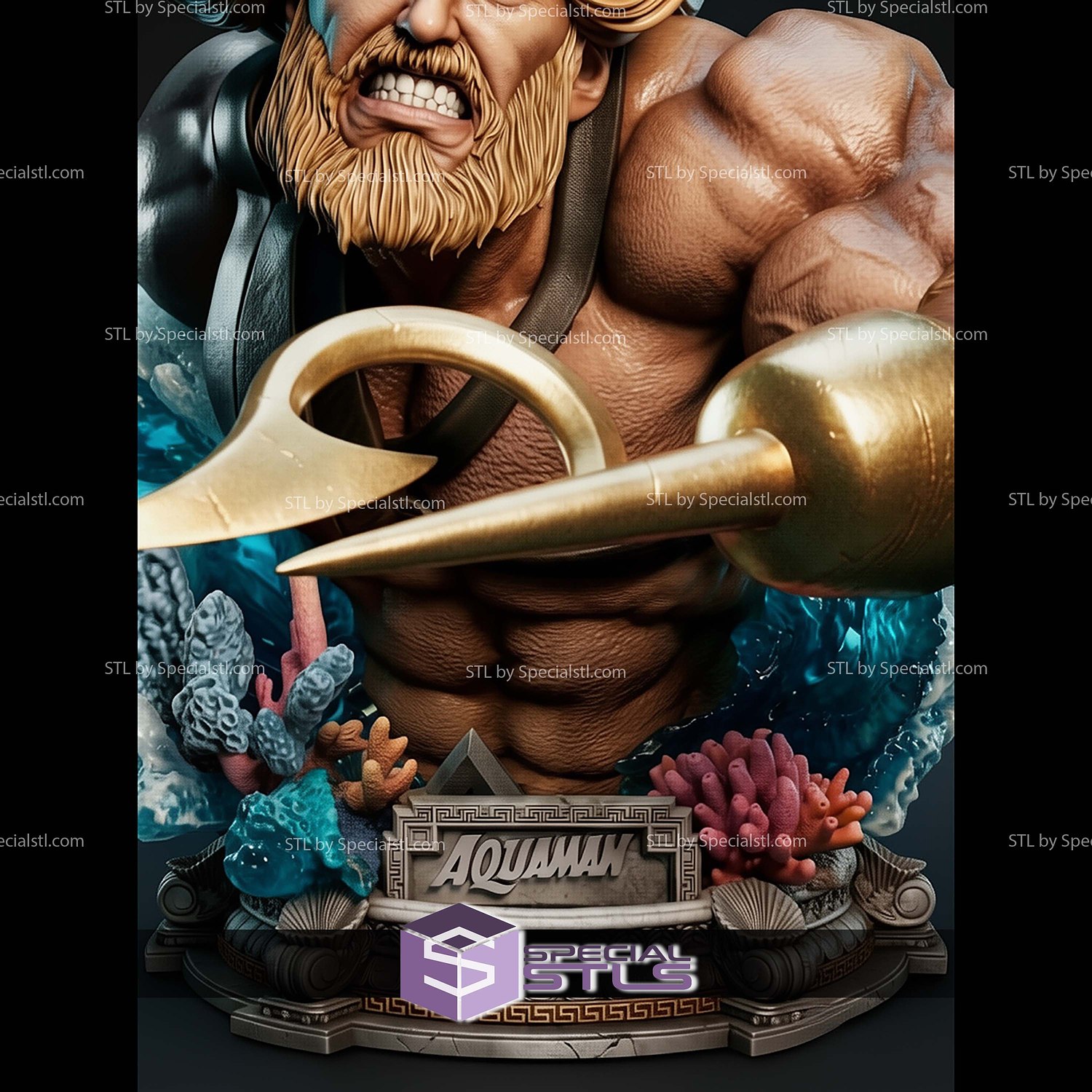 Aquaman Portrait Bust 344mm STL Files 3D Model — view 5