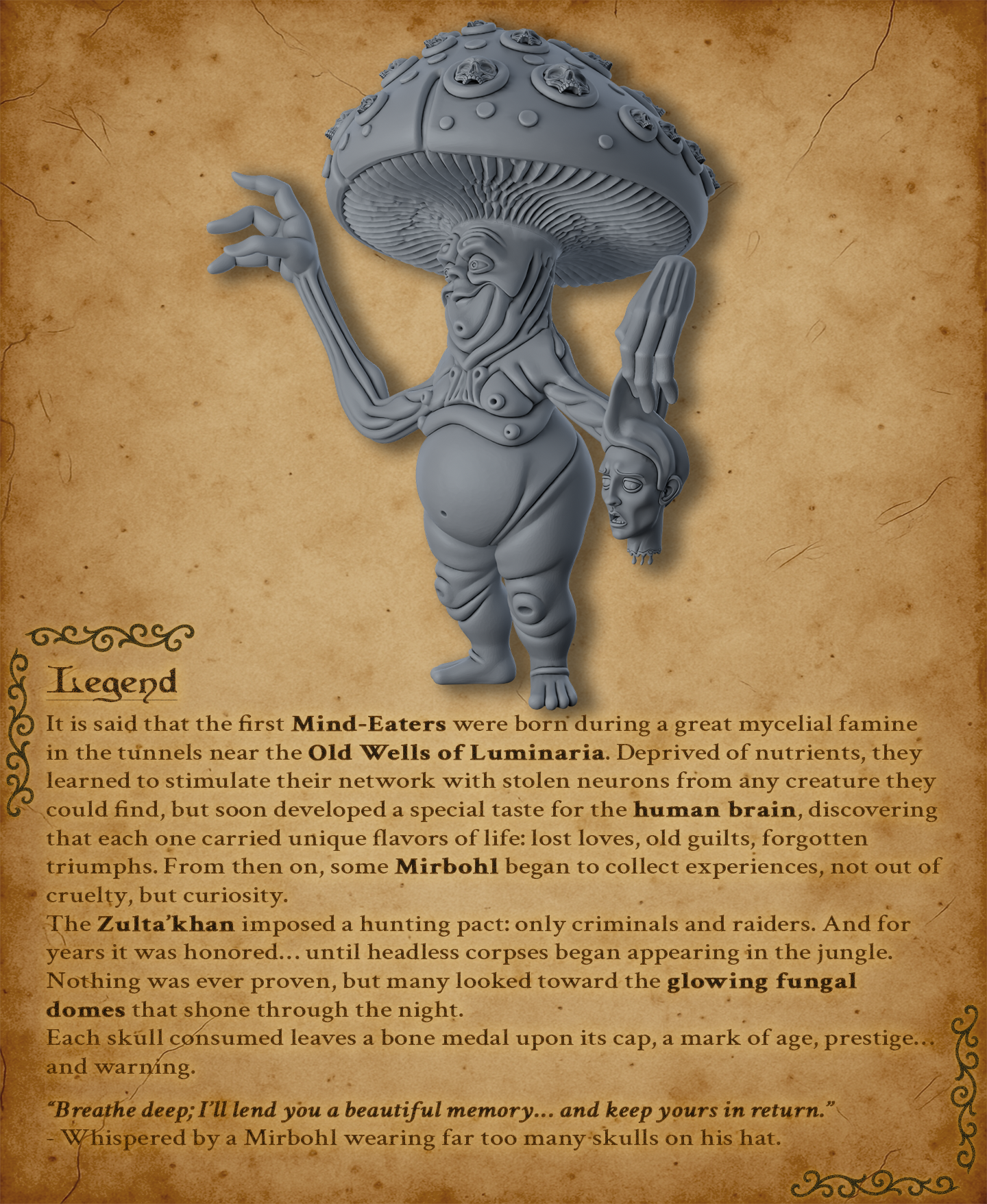 Mirbohl Mind Eater - DnD Miniature for 5e RPG and Tabletop Wargames inspired 3D STL Model