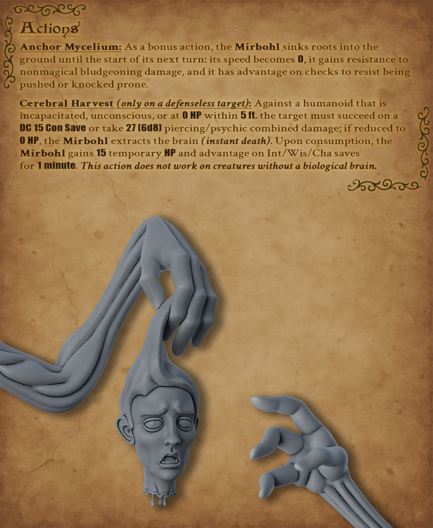 Mirbohl Mind Eater - DnD Miniature for 5e RPG and Tabletop Wargames inspired 3D STL Model — view 6