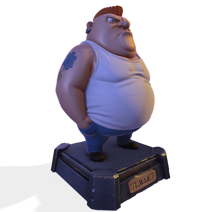 Stylized Heavy-Set Cartoon PBR Character Figurine 3D MP4 Model — view 3