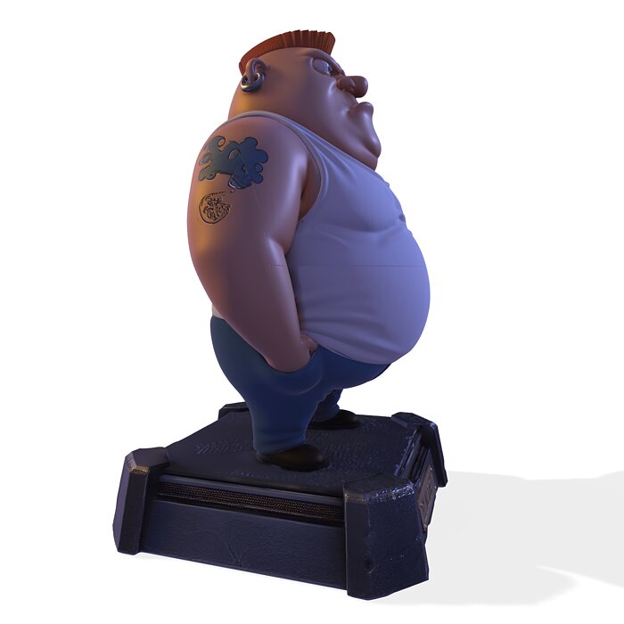Stylized Heavy-Set Cartoon PBR Character Figurine 3D MP4 Model — view 4