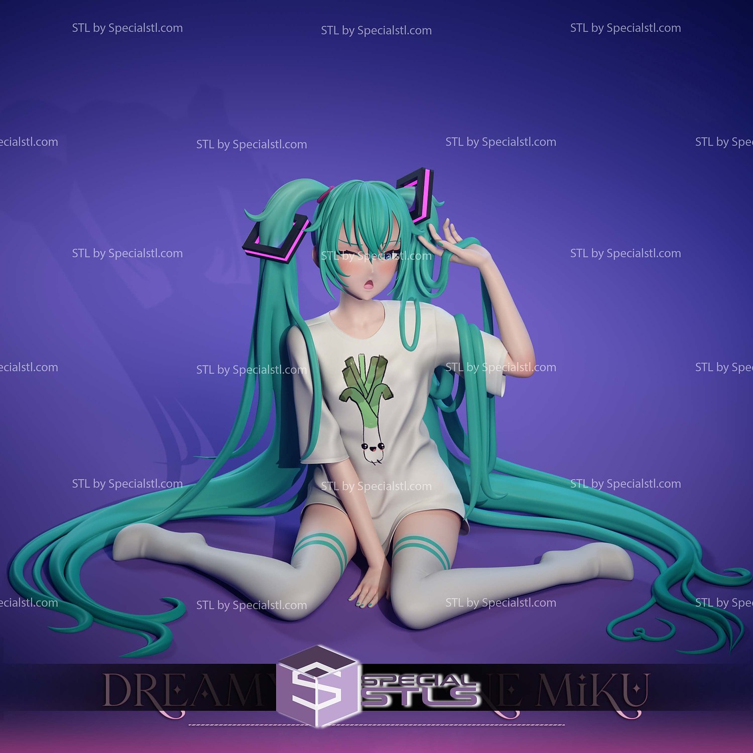 Sleepy Hatsune Miku Vocaloid 3D Printer Files STL Model — view 3