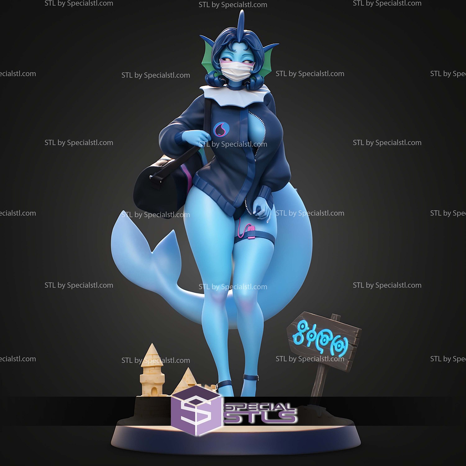 Cheeky Vaporeon 260mm STL Files 3D Model — view 2