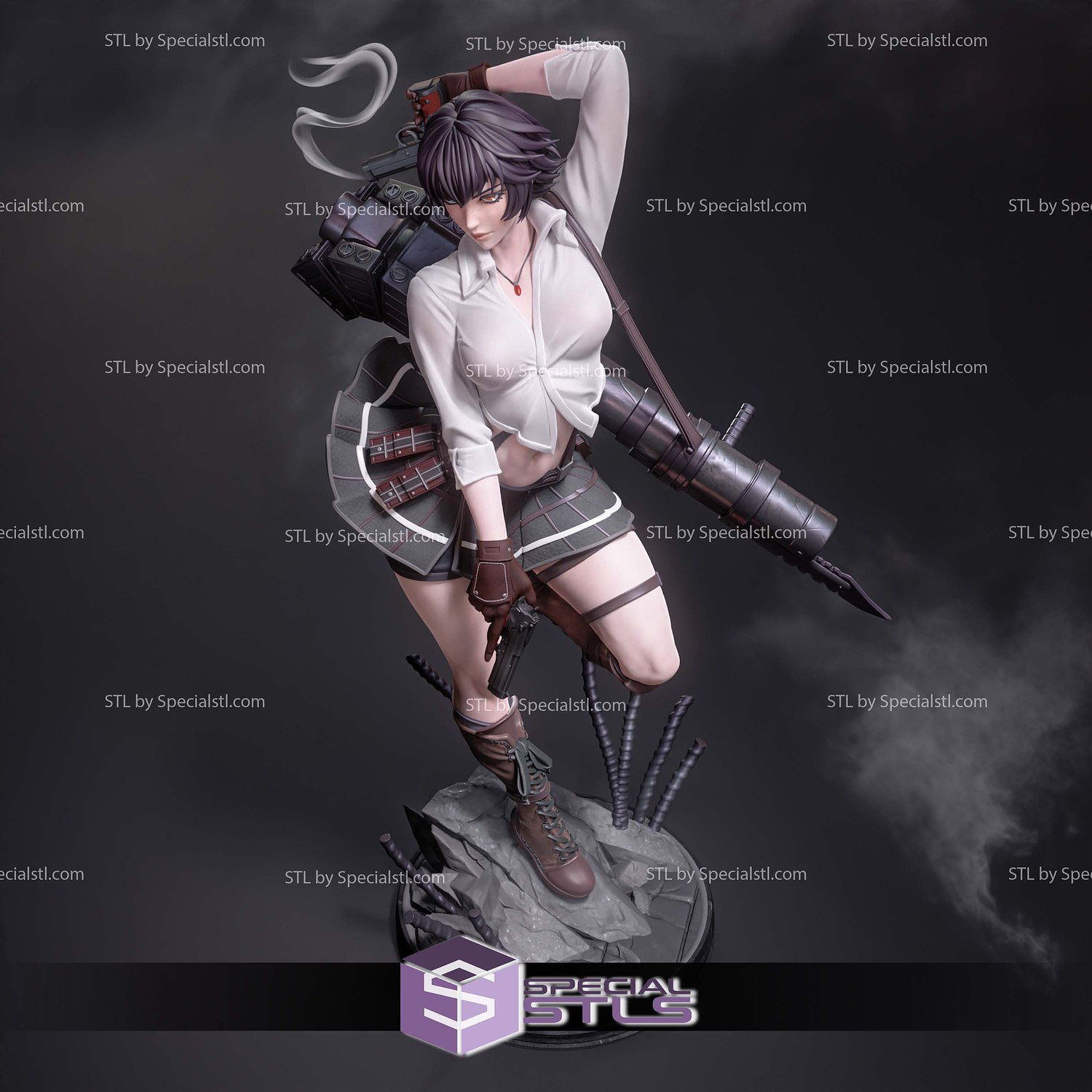 Lady Devil May Cry 3 and Gun STL Files 3D Model — view 4