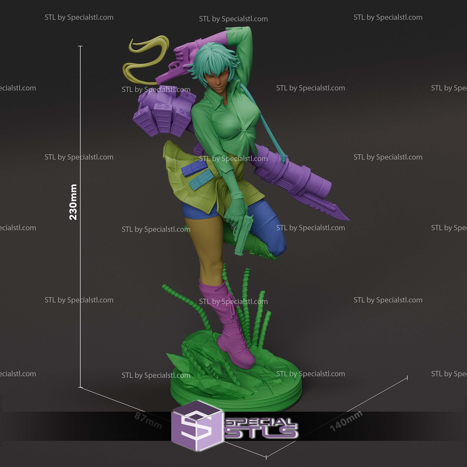 Lady Devil May Cry 3 and Gun STL Files 3D Model — view 7