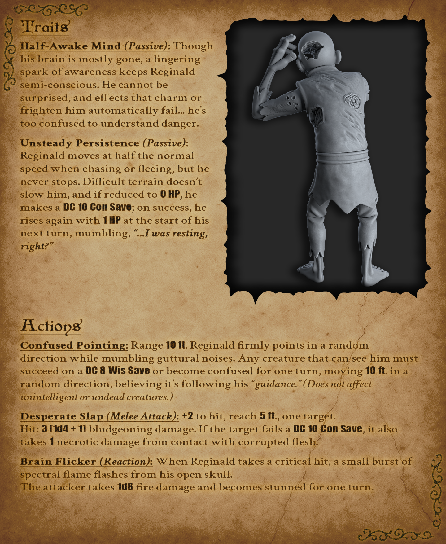 Reginald the Confused Zombie - DnD Miniature for 5e RPG and Tabletop Wargames inspired 3D STL Model — view 5