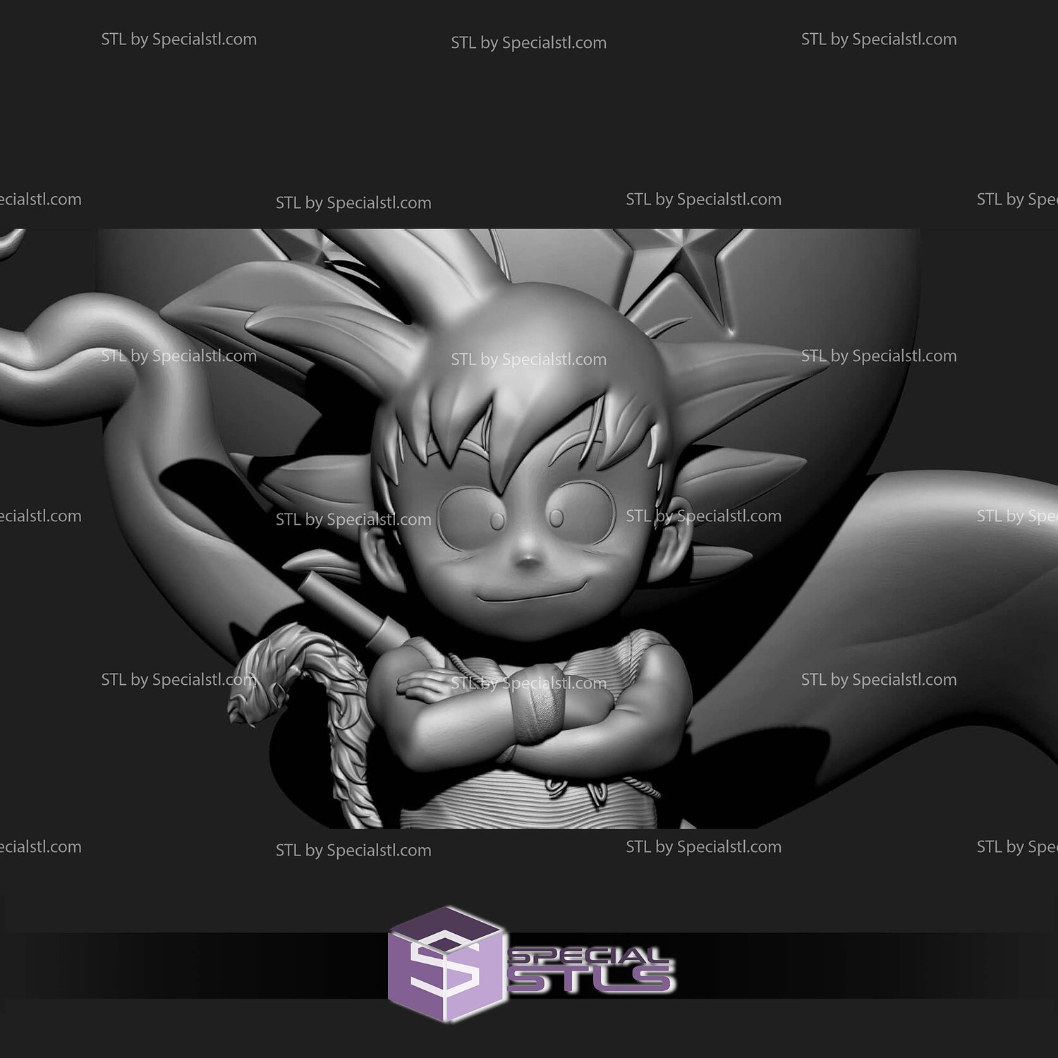 Goku Kid Stand on Cloud STL Files 3D Model — view 3